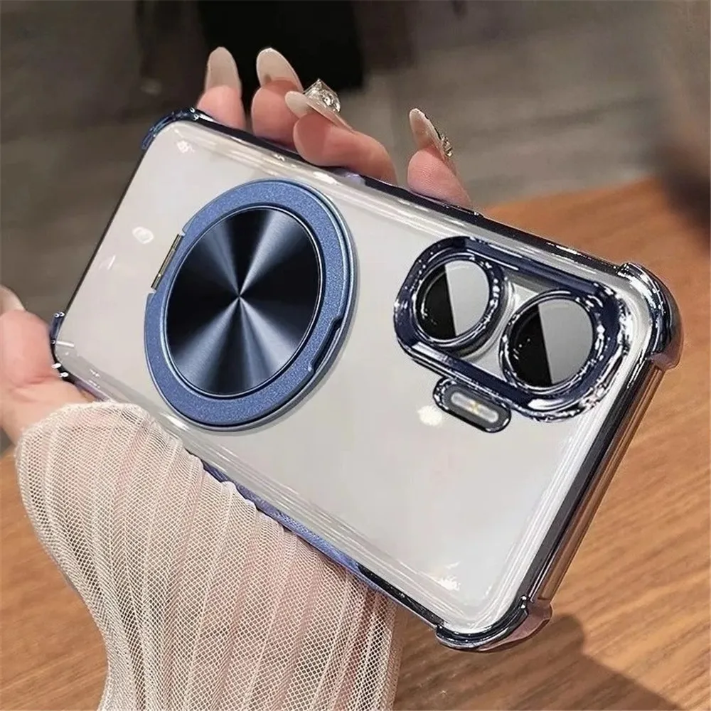 Elegant Shockproof Clear Phone Case with Magnetic Bracket and Bumper Protection