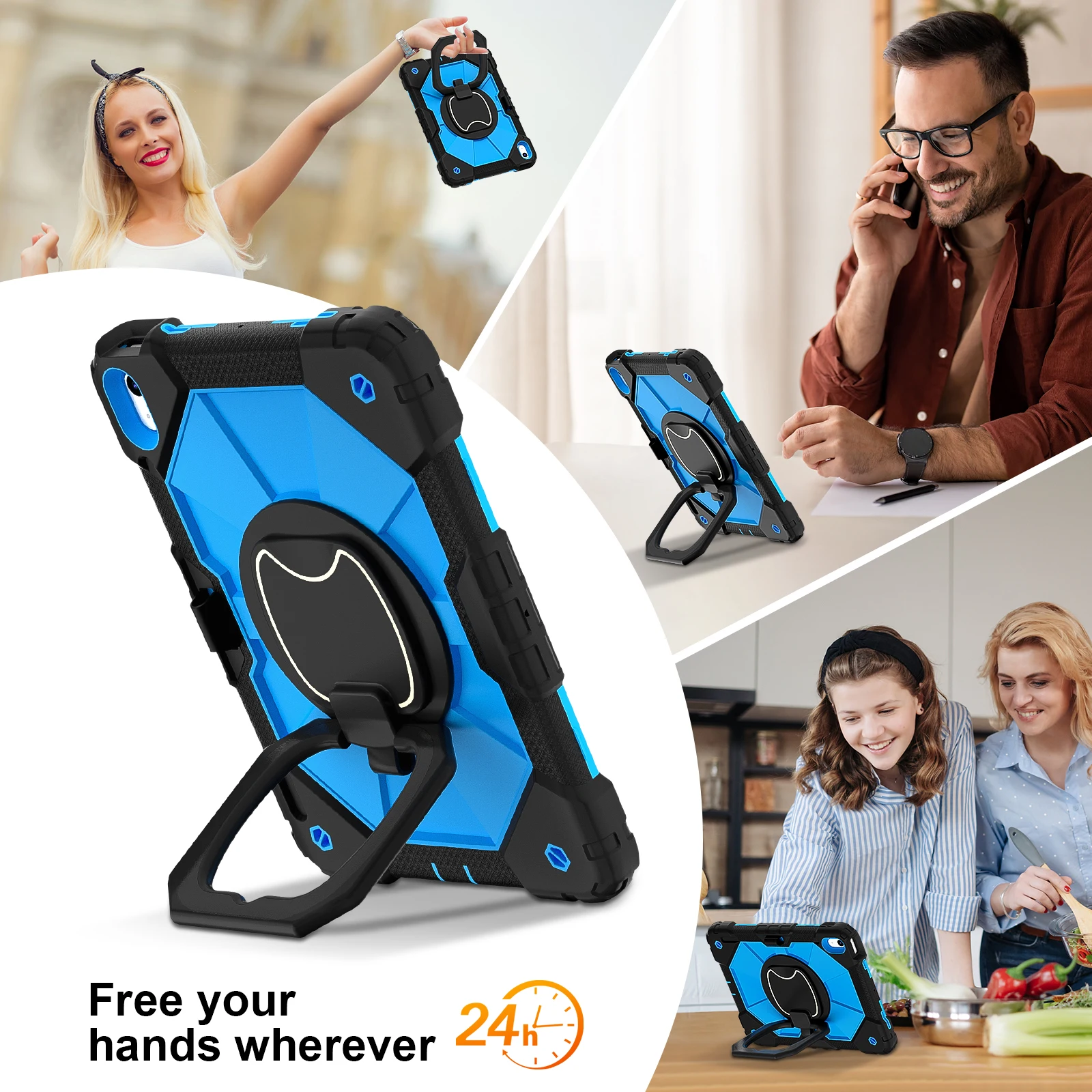 Kids Safe Shockproof Tablet Case with Shoulder Strap and Stand – Durable Silicone + PC Cover