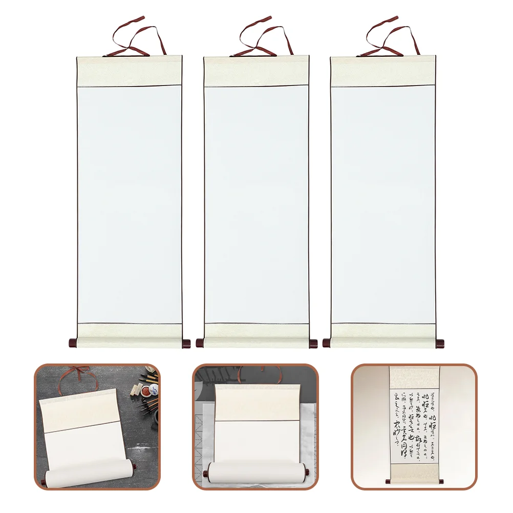 

3 Pcs Picture Scroll Blank Parchment Paper Chinese Wall Hanging Scrolls Drawing