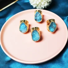  Natural Druzy Crystal Rings Open Finger Rings Irregular Stone Ring for Women Men Party Wedding Jewelry 
