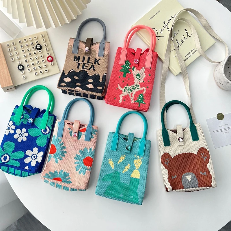 

Fashion Handmade Knitted Handbag Crossbody Bags Korean Female Tote Messenger Bag Women Universal Mobile Phone Bag Shoulder Bag