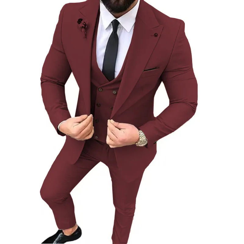 Fashion Suit for Men 3 Piece Blazer Vest and Pant Set Peak Lapel High Quality Male Suit Wedding Dress Banquet Comfy for Men