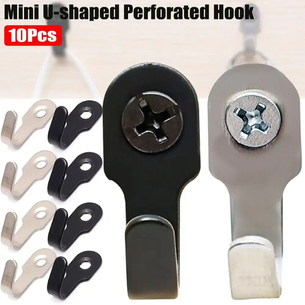 10Pcs Mini Stainless Steel J-shaped Hook with Screw Items Key Rack Wall Punching Hook Kitchen Accessories Bathroom Hardware