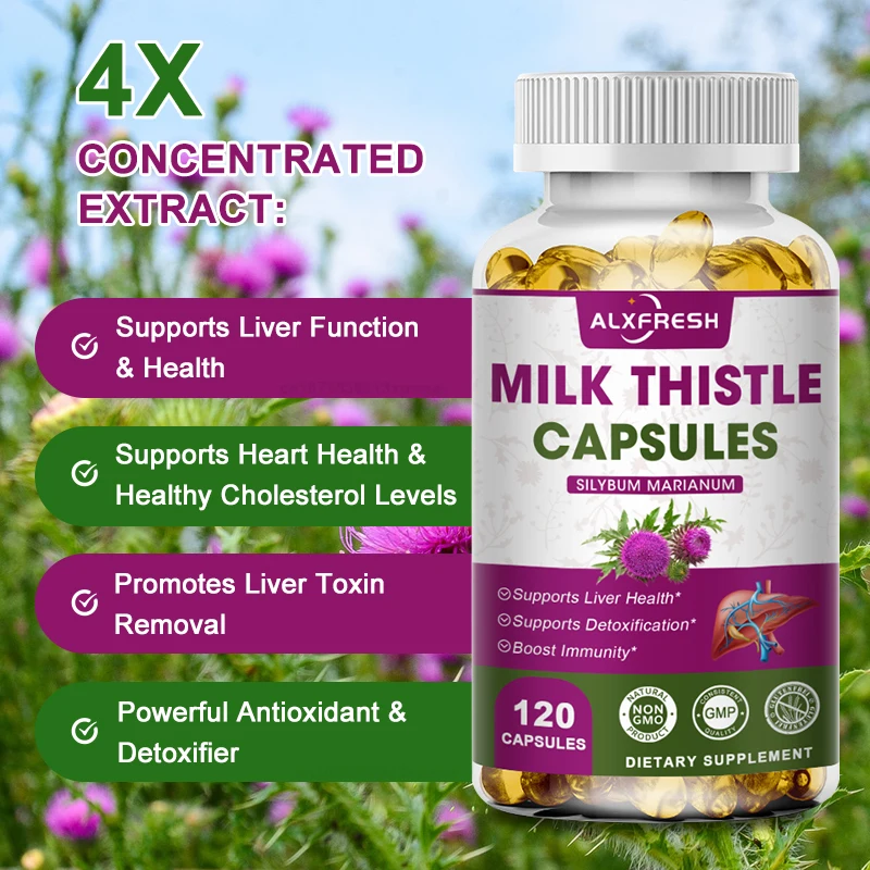 Organic Milk Thistle Extract 1000mg Capsule Dandelion Antioxidant Detox Support Liver Health Function Herbal Supplement