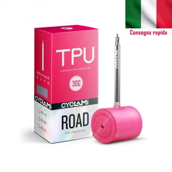 CYCLAMI Camera d'aria per bici Stelo valvola metallica in acciaio inossidabile FV Presta TPU durevole per pneumatico bici da strada 700C 700x18 23 25 28 30 32 C