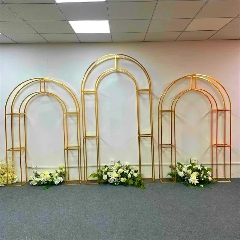 

1pcs/3pcs Wedding Shiny Gold Arch Background Flower Stand Birthday Party Outdoor Balloon Irregular Shape Stand Luxury Decoration