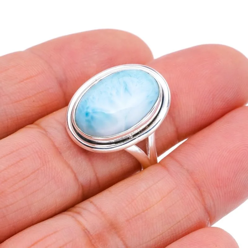 

StarGems®Натуральное серебряное кольцо Larimar ручной работы 925 пробы 8 F1592