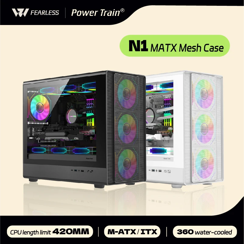 Power Train N1 MATX Desktop Case Vertical Glass Side Transparent Host Shell Support 360 Water-Cooled 420MM Graphics Card pc case,pc chassis