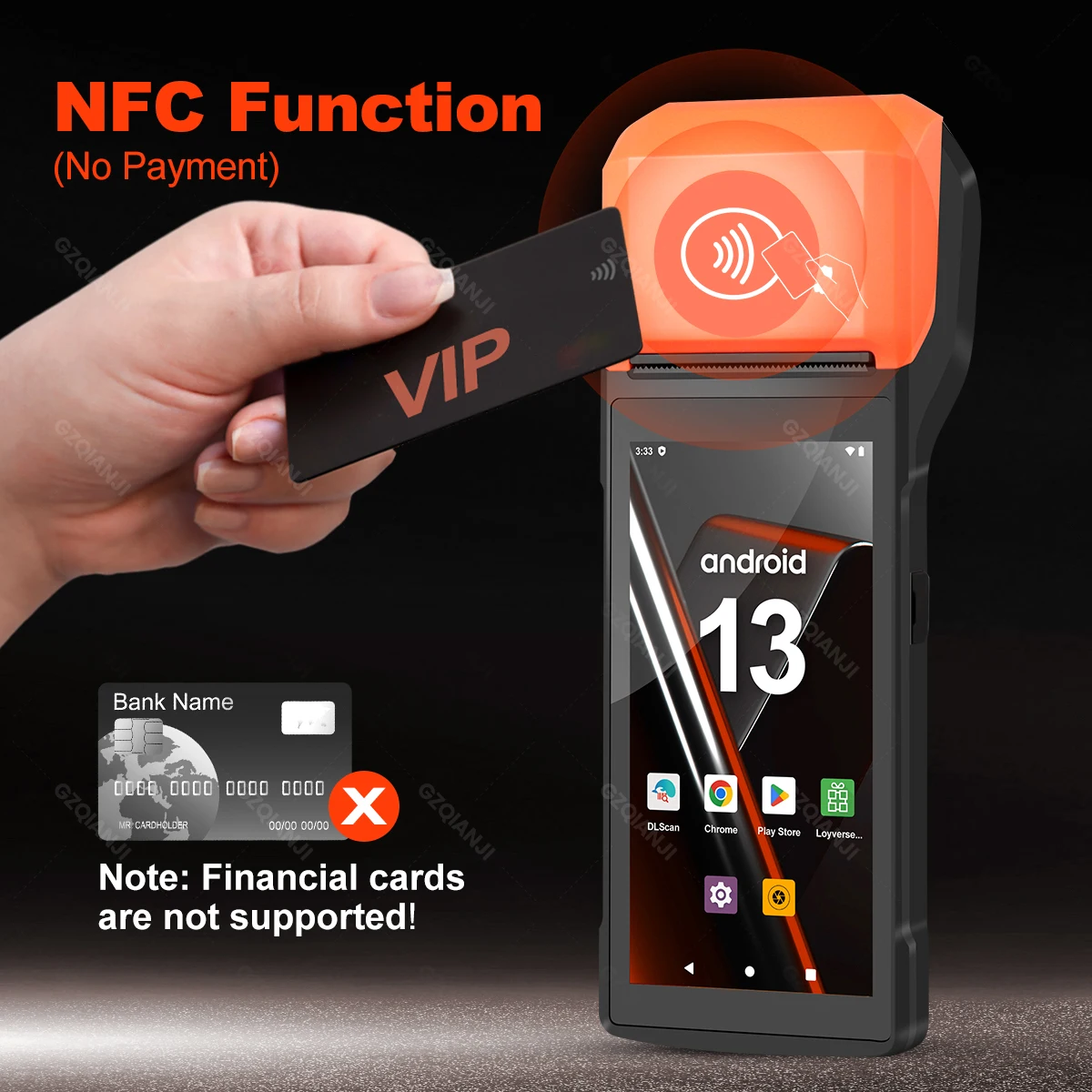 New 4G Wireless Wifi Handheld PDA Printers Android 8.1 13 POS Terminal Touch Screen Built-in 2D Barcode Scanner NFC Card Reader