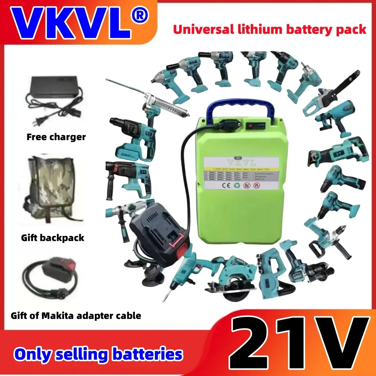 

21V Backpack 18650 Lithium Battery Suitable for Electric Drills, Hammers, Lawn Mowers, Angle Grinders, Electric Wrenches