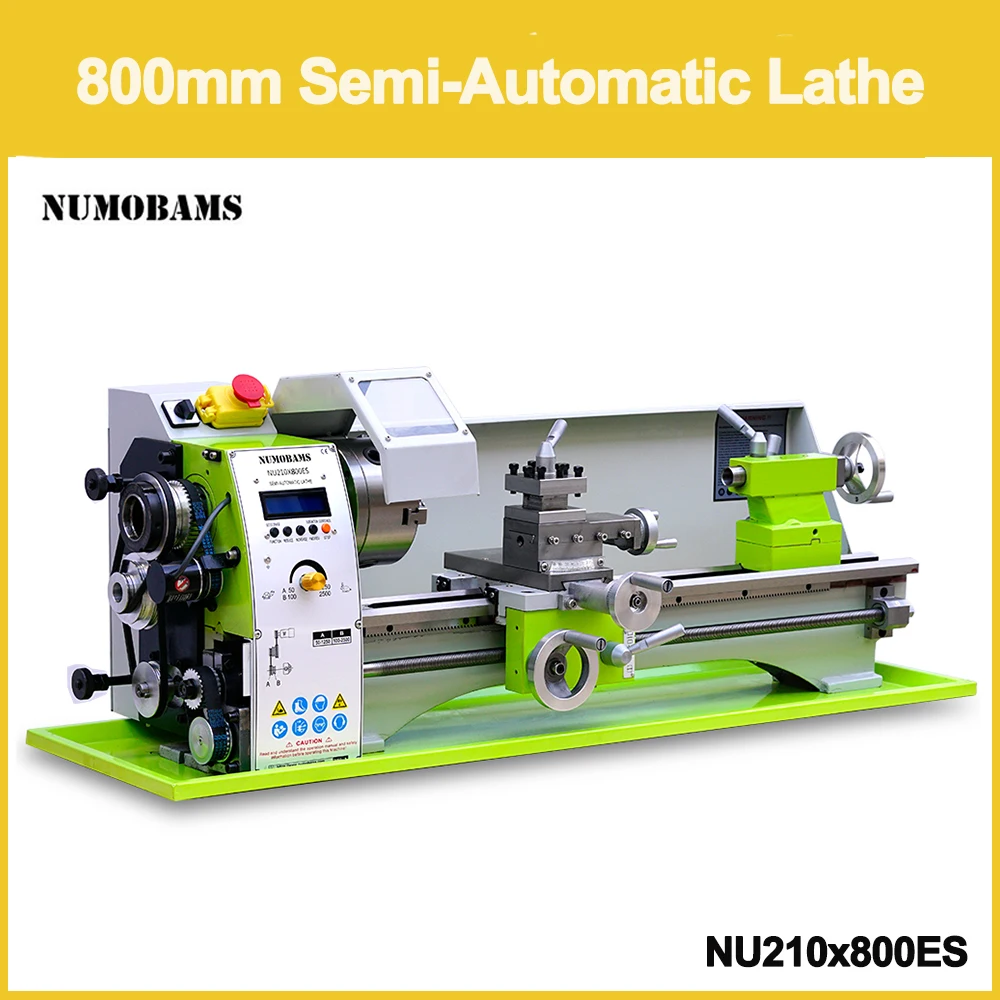 NUMOBAMS NU210x800ES 800mm Semi Automatic Metal Lathe Length Auto Left Right Threading Making Mini CNC Machine