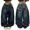 Y2K Fashion New Oversized Pattern Embroidery Jeans Men Gothic Harajuku Retro Hip Hop Popular Casual High Waist Wide-leg Trousers 5