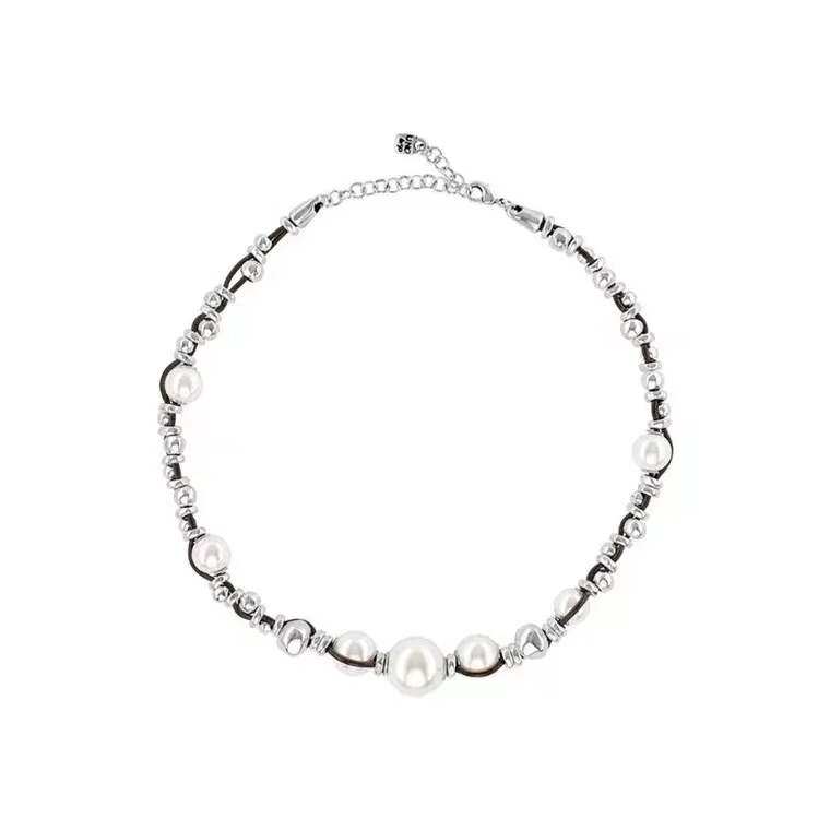 Spain Pearl Leather Rope Necklace Alloy Beads Multilayer Necklace Women Men Handmade Niche Design Festive Jewelry Gifts