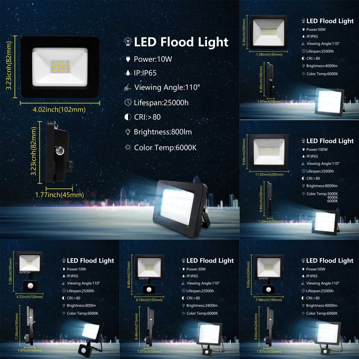 LED 투광 조명 IP67 방수 AC220V 10W-100W 모션 센서 IP65 야외 정원 프로젝터 조명 ??스포트라이트 벽 홍수 조명