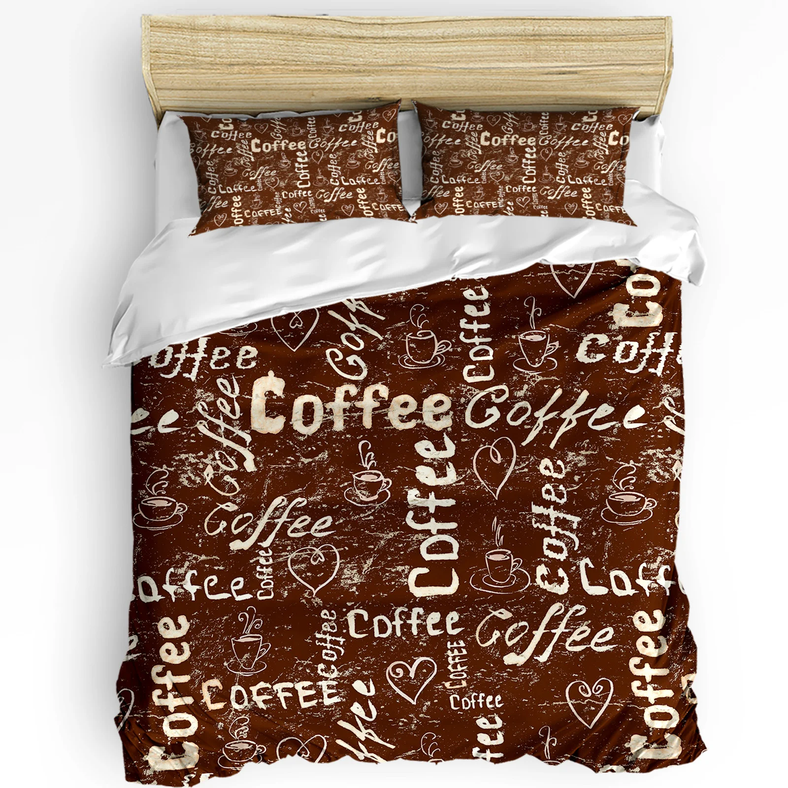 

Retro Style Farmhouse Coffee 3pcs Duvet Cover Set with Pillow Case Double Comforter Bedding Set Quilt Cover Couple Bed