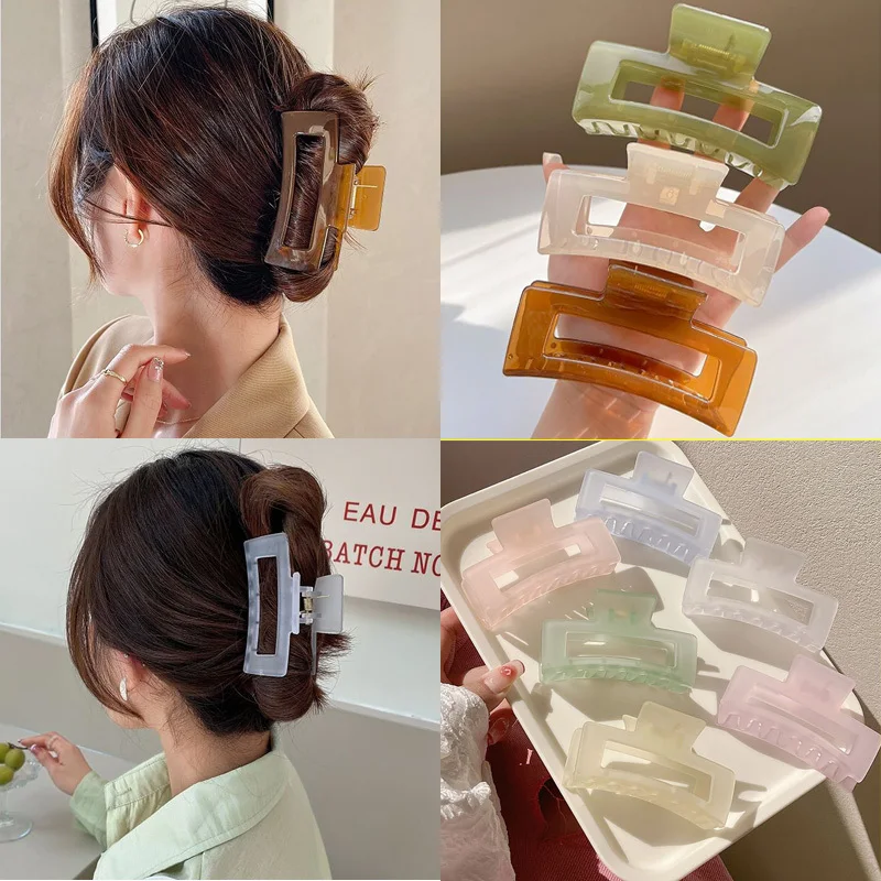 한국어 젤리 매트 그립 클립 헤어핀, 트렌디하고 심플한 헤어클로 크랩 바레트 패션, 여성용 헤어 액세서리, 모자를 쓰고 있..