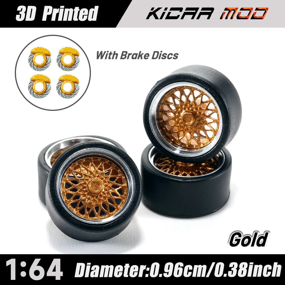 Kicarmod 1:64  Wheels with Rubber Tires 3D Printed Resin Rims for JDM MINI GT Tomica Model Car 4pcs 1Set