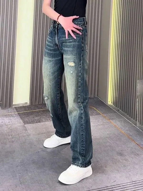 Men's Destroyed Frayed Ripped Denim Jeans - Image 5