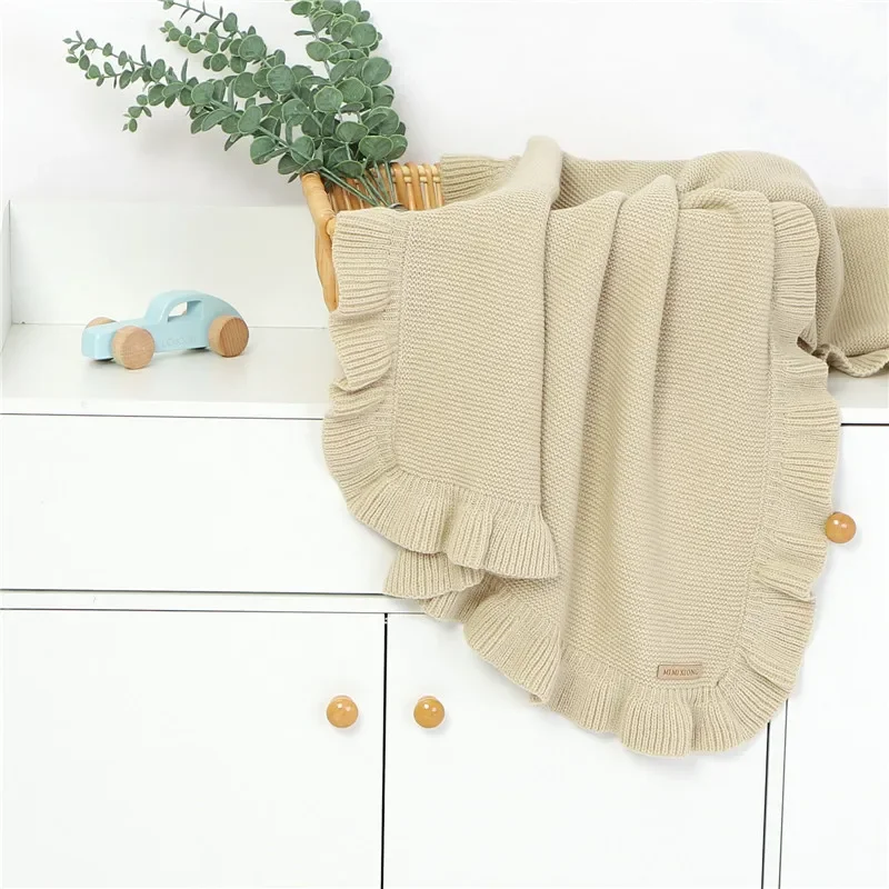 Knitted Baby Blankets Newborn Swaddle Wrap Ruffle Blankets Toddler Infant Bedding