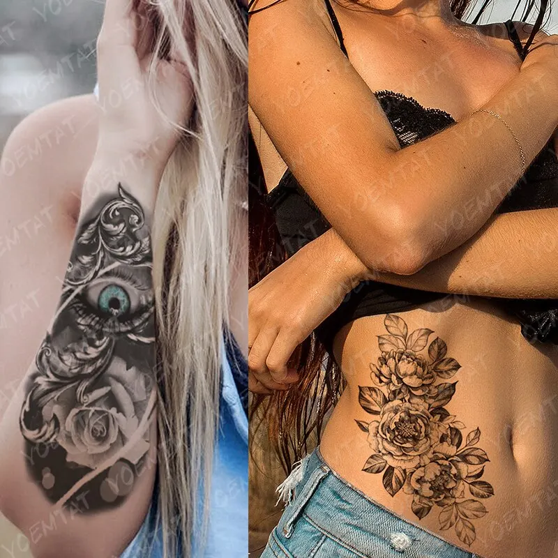 5PCS Wolf Lion Waterproof Temporary Tattoo Sticker Tiger Rose Flower Dragon Snake Skull Animal Body Art Arm Fake Tatoo Men Women 3