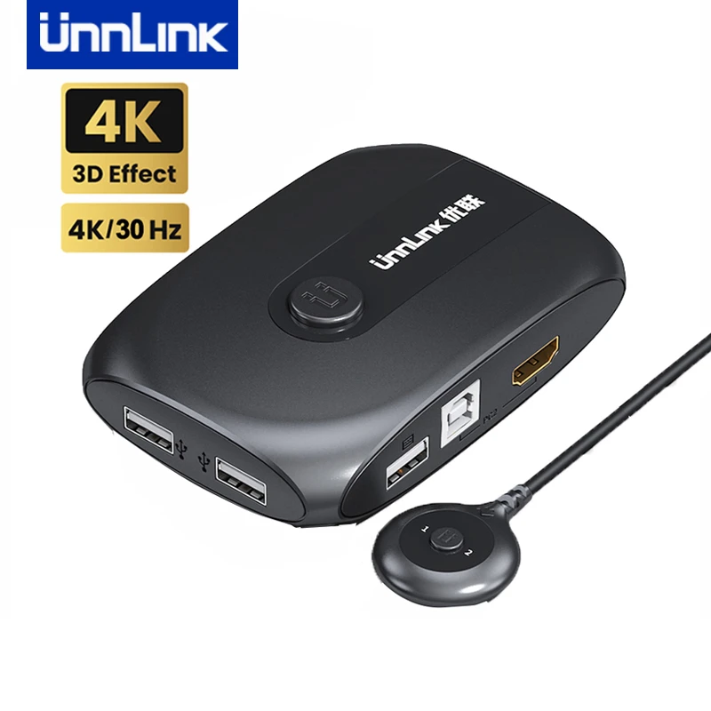 Unnlink Hdmi Kvm Switch 2 Port 4k Usb 2.0 Kvm Switcher With Extender