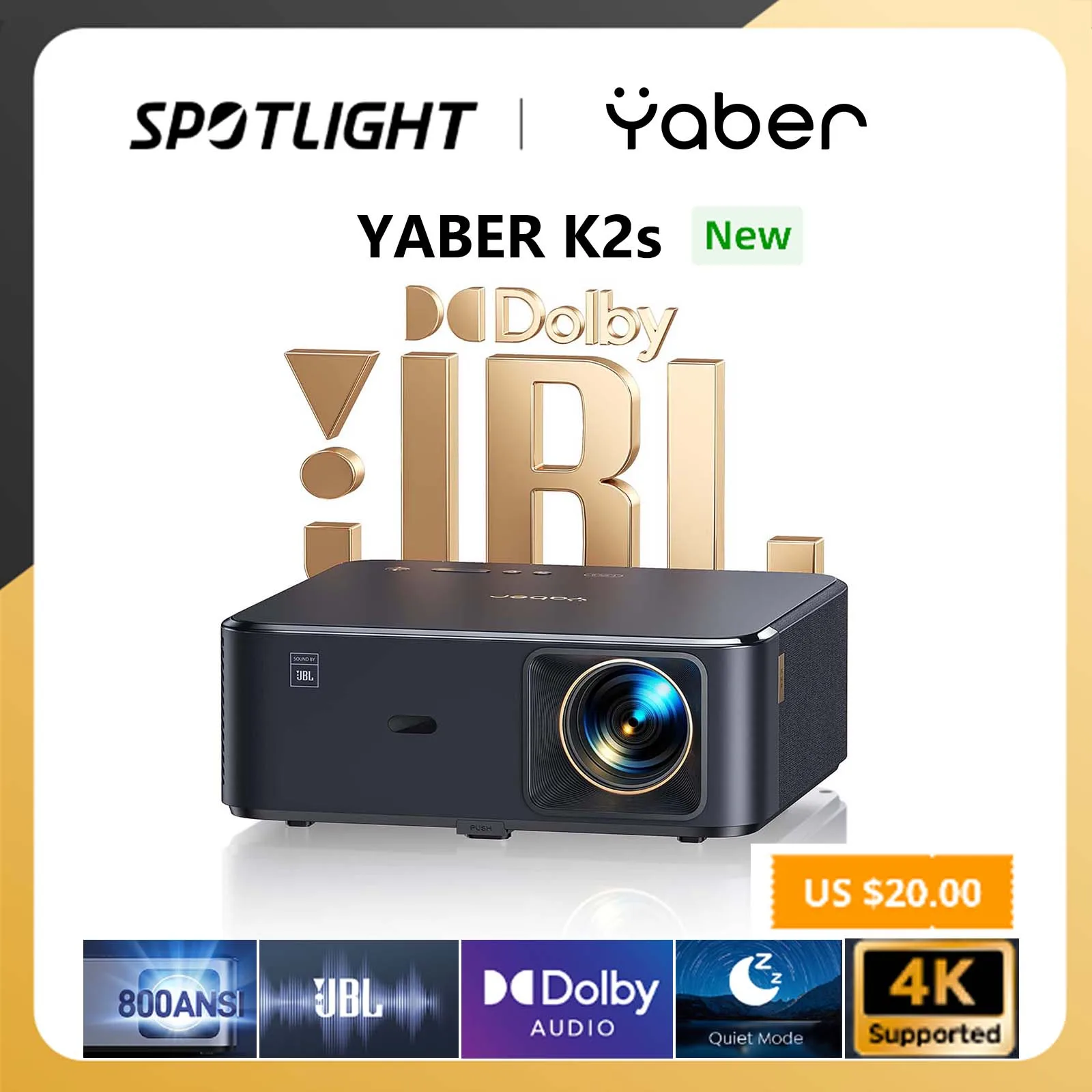 YABER V7 Nativa 1080p Proiettore, Proiettore Autofocus/Keystone 6D,1080P Full HD Videoproiettore WiFi Bluetooth,50% Zoom Home Cinema/TV Stick/PS5/HDMI/iOS