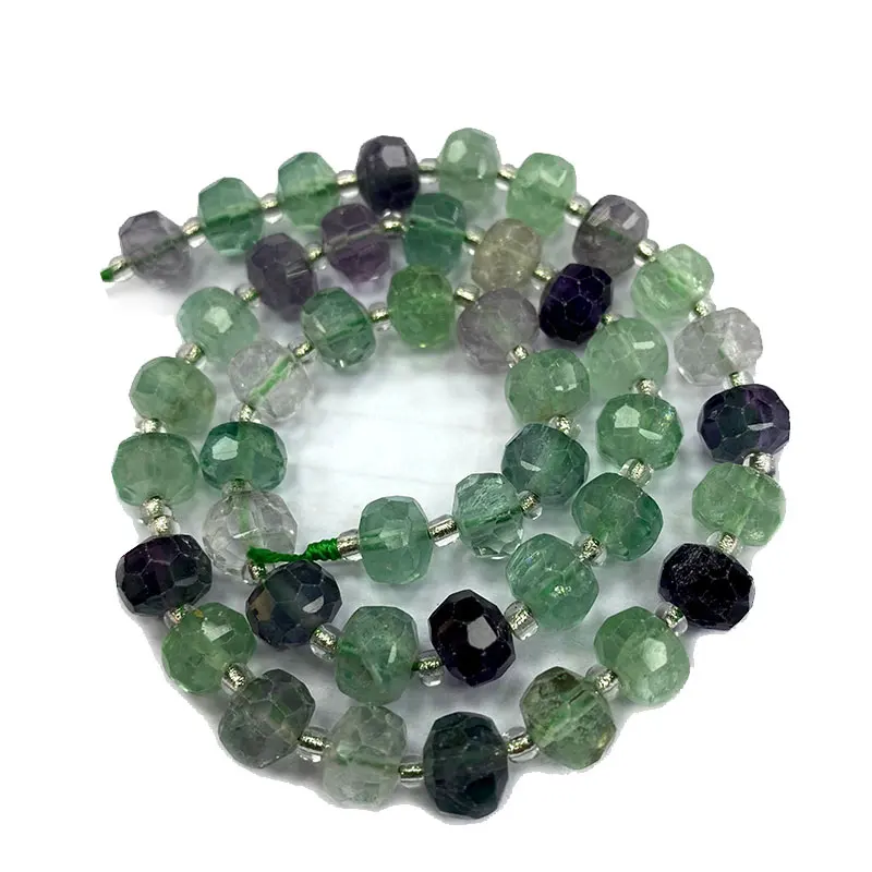 Natural Gemstone Fluorite 6x8MM Faceted Rondelle Round Stone Spacer Beads for Jewelry Making DIY Bracelet Necklace Accessories 3