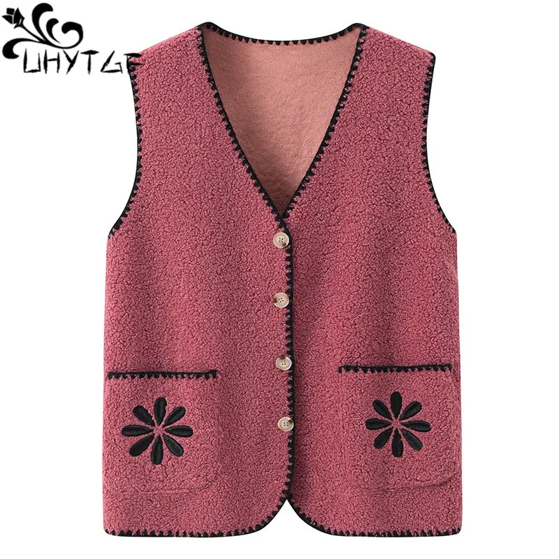 

UHYTGF XL-4XL Base Jackets Women 2022 Single Breasted Cardigan Elderly Mom Spring Autumn Vest Female Korean Ladies Waistcoat 179