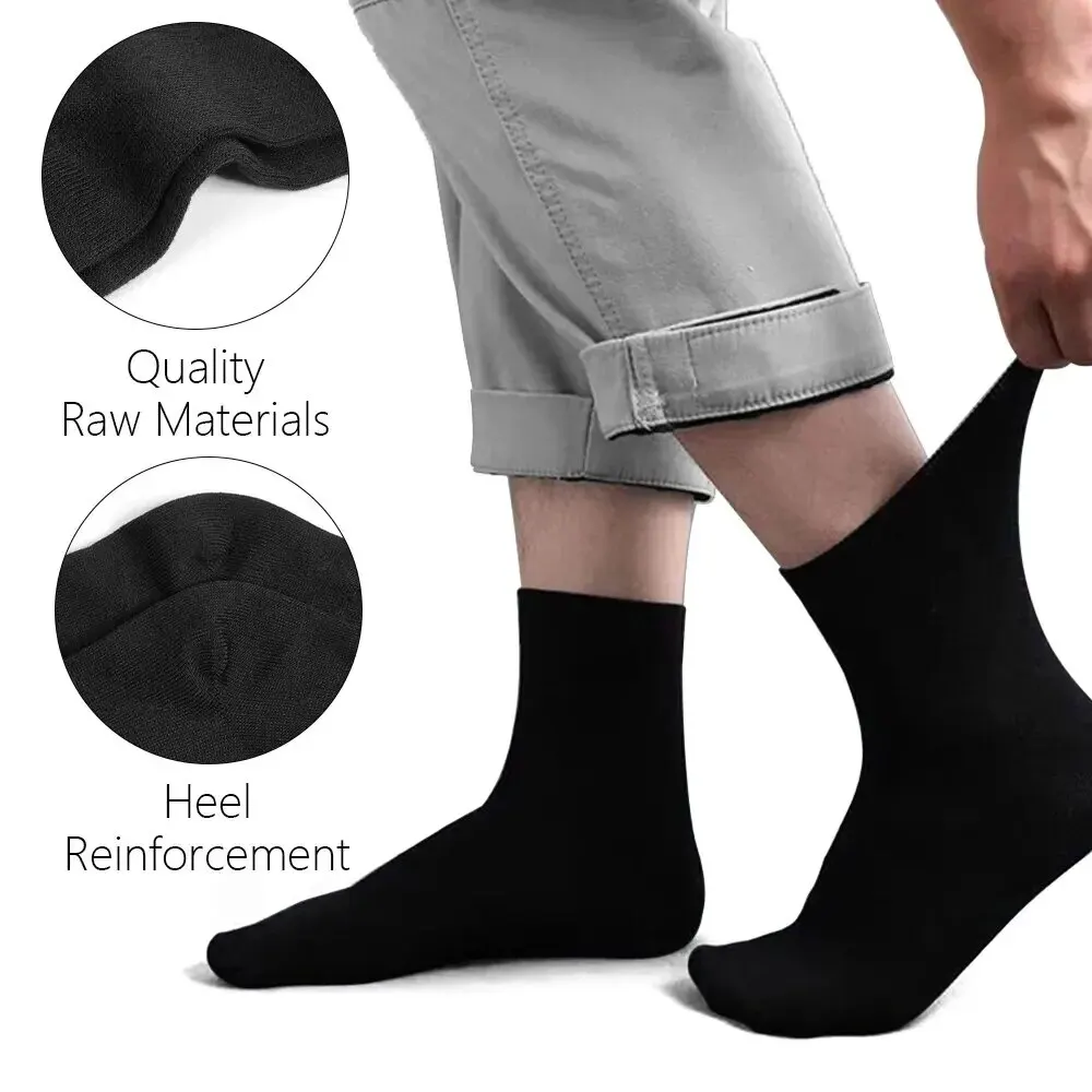 10 Pairs of MEN'S Mid-calf Socks Cotton Socks for All Seasons, Solid Colour and Versatile