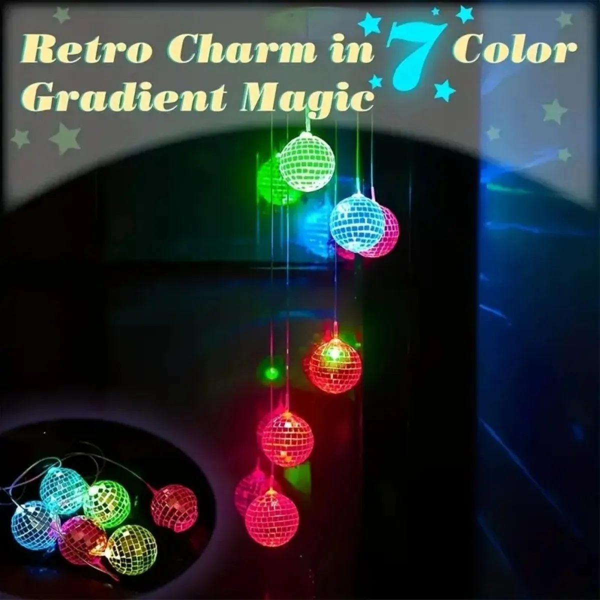 Solar powered wind chime mirror ball pendant light - LED mobile pendant light, suitable for gardens and courtyards