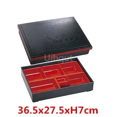 Tradizionale Bento Box Giapponese 5 Scomparti Con Contenitore Per Salsa - Rosso E Nero 25,4x19,1 Cm - 2