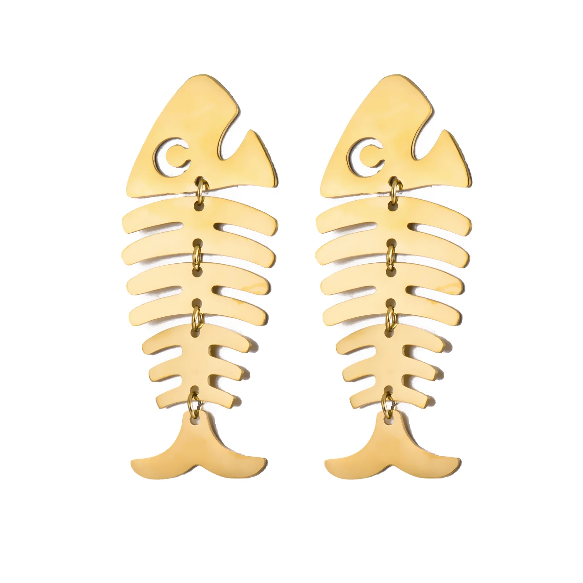 

Creative Gold Color Fishbone Metal Stainless Steel Drop Stud Earrings Fish Charm Jewelry Personalized Design Women