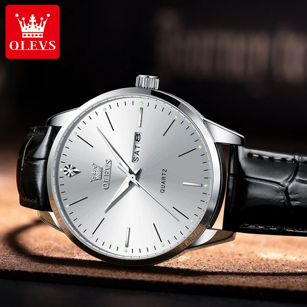 OLEVS 2935 Men Quartz Watch Dual Calendar Luminous Classic Business Watch For Men Fashion Original Waterproof Dress Wristwatch