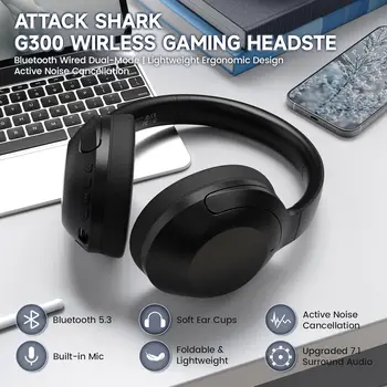 ATTACK SHARK G300 Wireless Bluetooth Headphone with ENC Noise Cancellation, Rechageable Over Ear Headset, 3.5MM Audio Jack 1