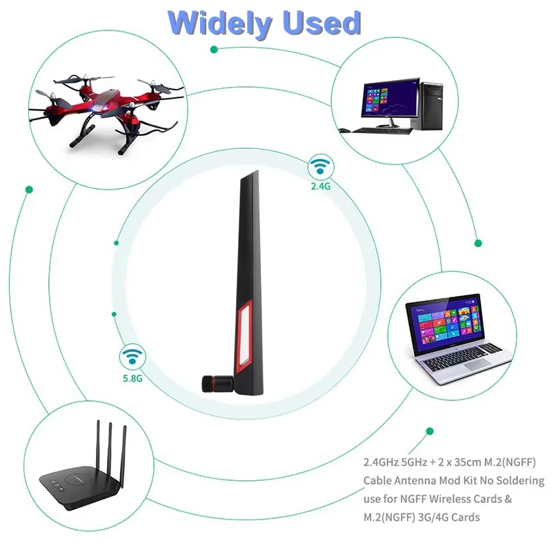 고출력 10dBi WiFi 안테나 RP SMA 남성형 듀얼 밴드 2.4GHz 5GHz 5.8GHz 라우터용 WLAN 신호 증폭기 초장거리
