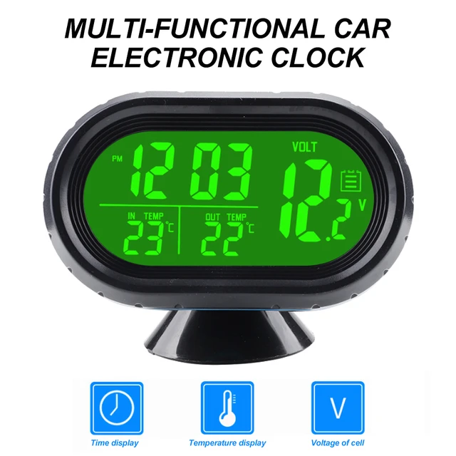 Auto Elektronische Uhr Thermometer Voltmeter Hintergrundbeleuchtung Digital  LCD Display Zeit Innen Außerhalb Temperatur Spannung Auto Uhren - AliExpress