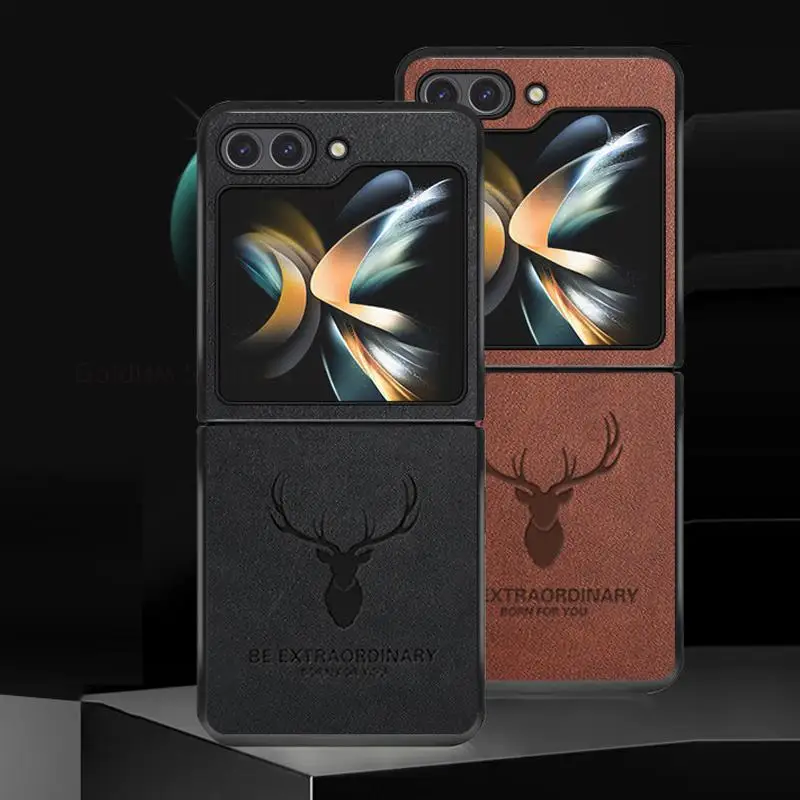 

Funda For Samsung Galaxy Z Flip5 4 5G Leather Phone Case For Galaxy Z Flip 5 4 3 5G Cartoon Elk Deer Head Shockproof Hard Cover