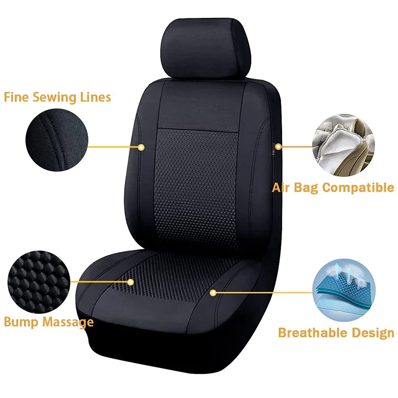 자동 플러스 블랙 유니버설 메쉬 천 자동차 시트 커버 지퍼 에어백 호환 대부분의 자동차 Suv 밴에 맞는 풀 세트