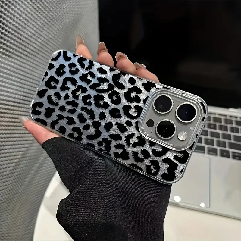 Black Leopard Print Shockproof Silicone Matte Laser Bumper Phone Case