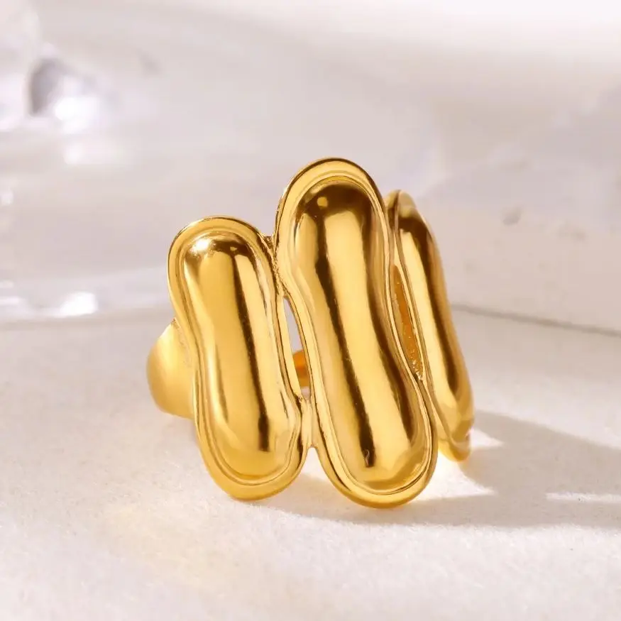 Bold Wave Rings For Women Gold Color Stainless Steel Statement Ring