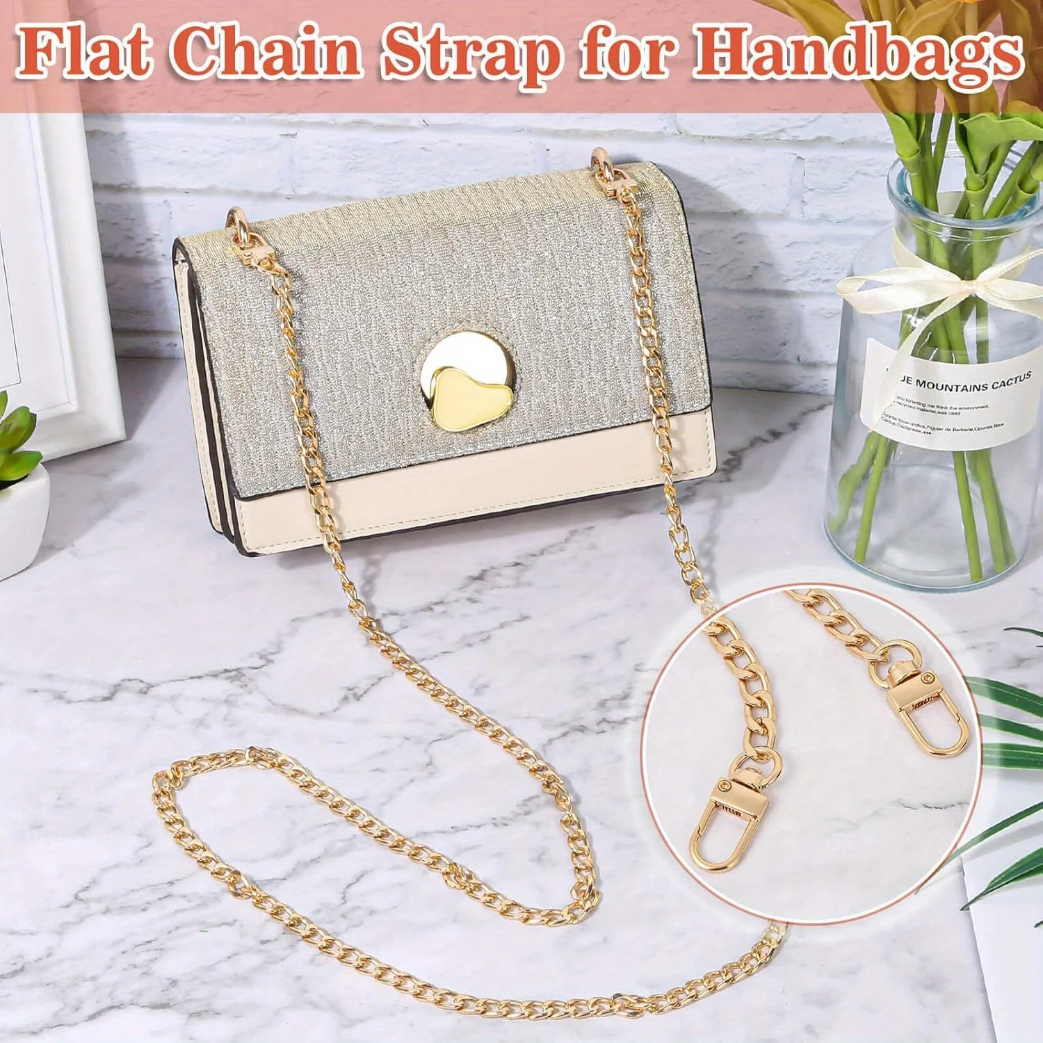 Purse Chain Strap 40-140cm Flat Chain Strap Handbag Chains Wallet Satchel Tote Bags Shoulder Bag Replacement