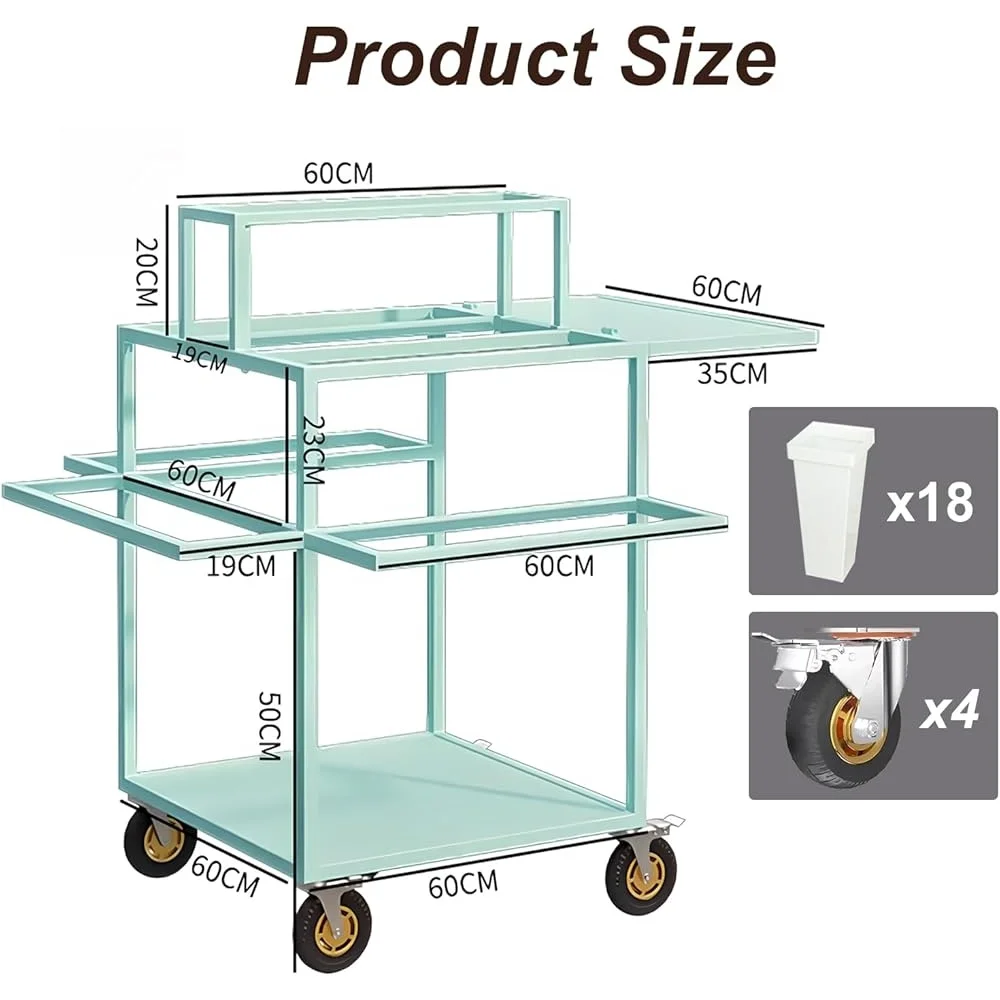 Metal Flower Display Cart 6 Tier Stand with 18 Buckets Rolling Plant Shelf Indoor Outdoor Gardening Decor