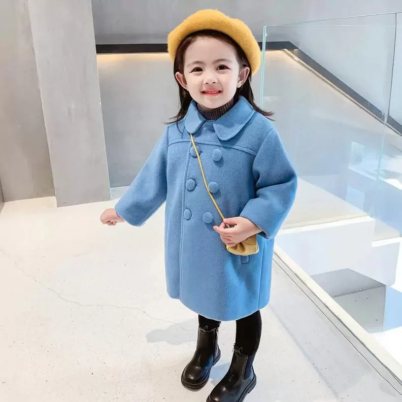 الخريف والشتاء جديد الكورية بلون بسيط الأطفال معطف الشتاء الفتيات القطن سميكة مزدوجة الصدر معطف دافئ