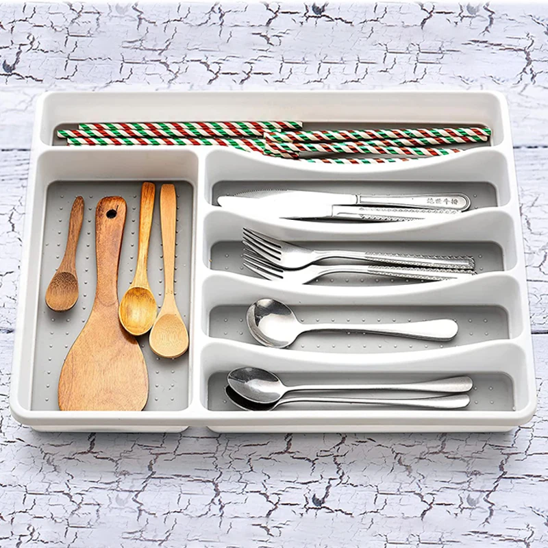 Description Picture 2 of itemABS Kitchen Cutlery Storage Knife Fork Tray Drawer Tableware Organizer Spoon Plastic Cutlery Separation Storage Block Holder