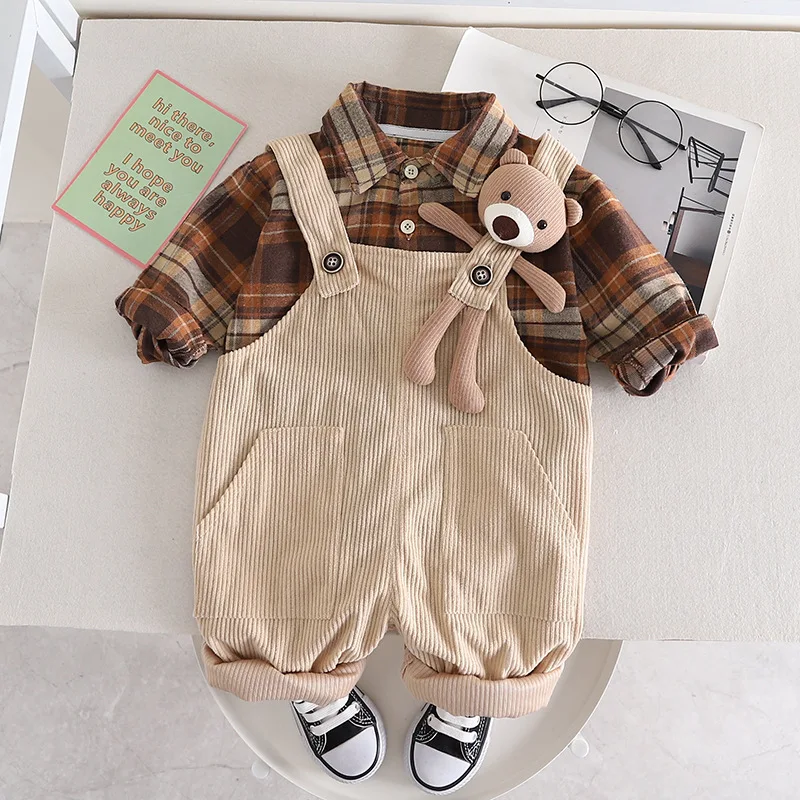 

Spring Autumn Cotton Children's Clothing Boy Baby Long Sleeve +Jumpsuits Romper 2Piece Girl Cartoon Leisure Suit Free Shipping