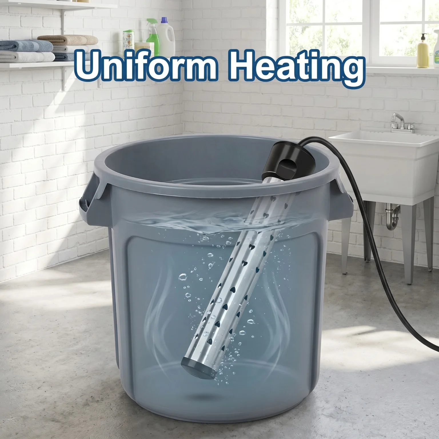 US Plug Immersion Heater Stainless Steel Electric Water Heating Rod Auto Power Off Anti-Scald Portable Immersion Water Heater for Bathtub Bucket Inflatable Pool 3