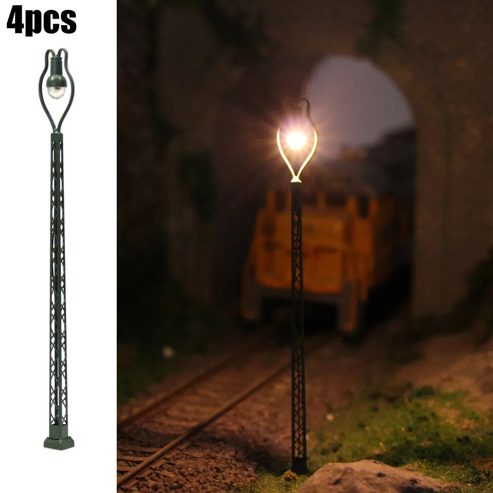 Garden Art Decor Model Railroad Lamp Model Street Railway Lights Lattice Mast Light Track N Light Layout 1:160 Landscape Garden Playground Scenery Led Lamp 4Pc