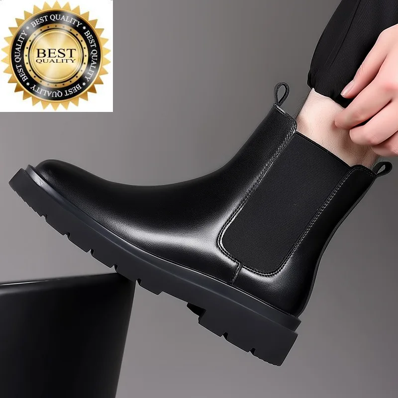 

nightclub men luxury fashion party dress platform boots black natural leather shoes cowboy chelsea boot handsome short botas man