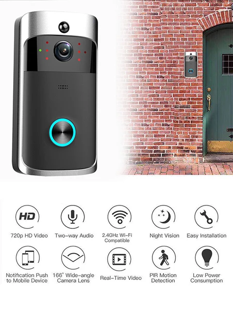 V5 Wireless Smart Doorbell Night Vision 720P HD Voice Intercom Doorbells PIR Detection Motion Sensing Security Protection Device 5