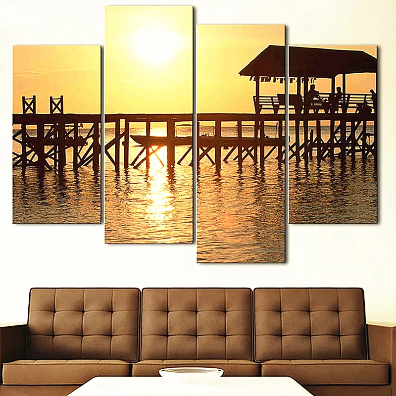 

Modern Style 4-joint Puzzle Poster Living Room Bedroom Home Decoration Painting Natural Scenery Spray Painting Wallpaper Noframe
